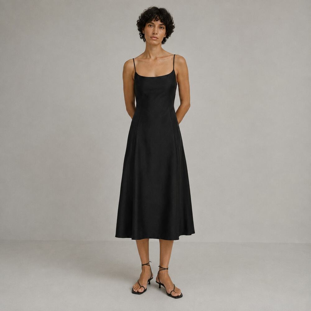 Palph Lauren Purple Label Silk Midi Gown Dress Womens 8 Black Sleeveless NWT